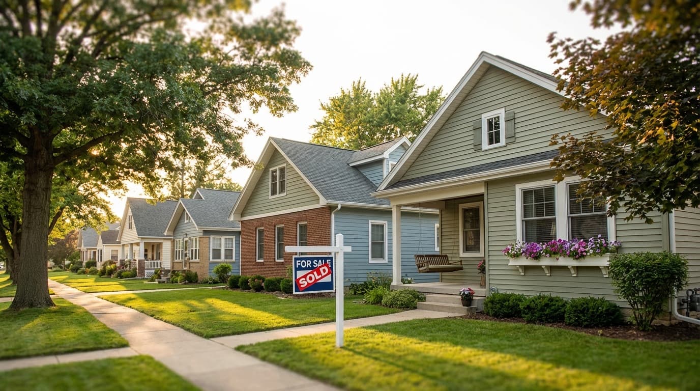 Charming home in Freeport, Illinois with green lawn